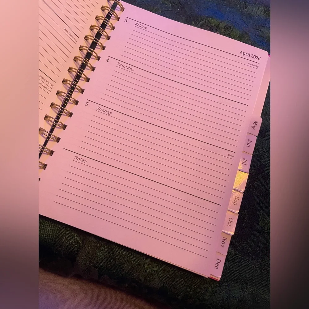 Hardcover Pink Floral Spiral 2026 Organizational Planner w/ Gold Accents,Travel